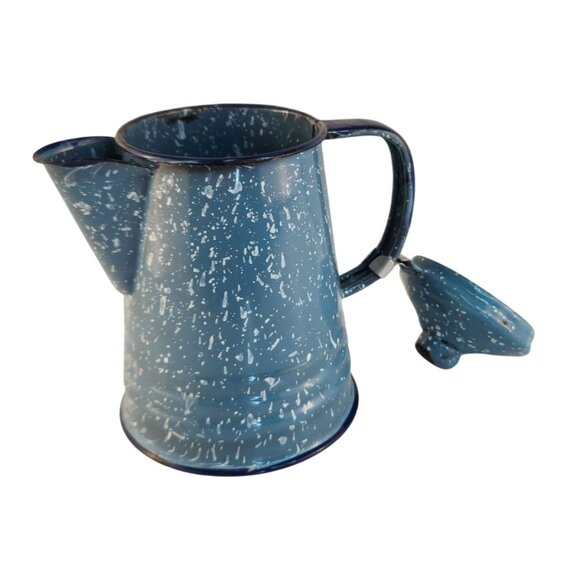 Enamelware Blue Speckled Coffee Pot Vintage Rustic Display Kitchen Decor - Picture 10 of 16